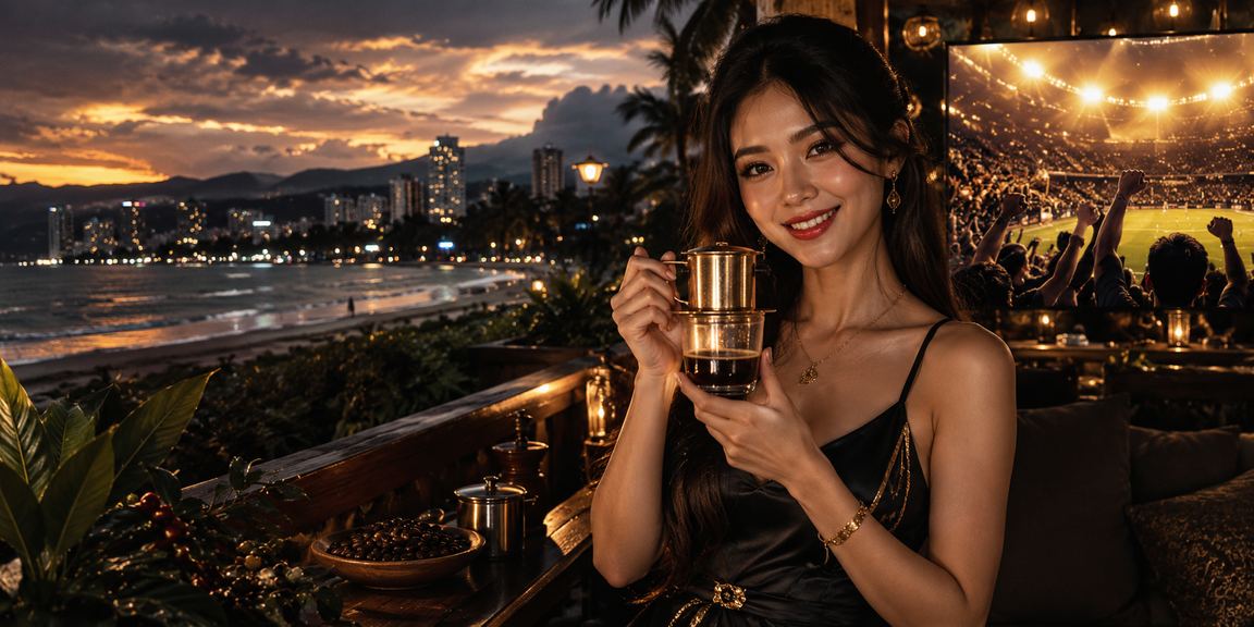 Người dùng tại Đà Nẵng thư giãn bên tách cà phê và trải nghiệm giải trí trực tuyến trên điện thoại