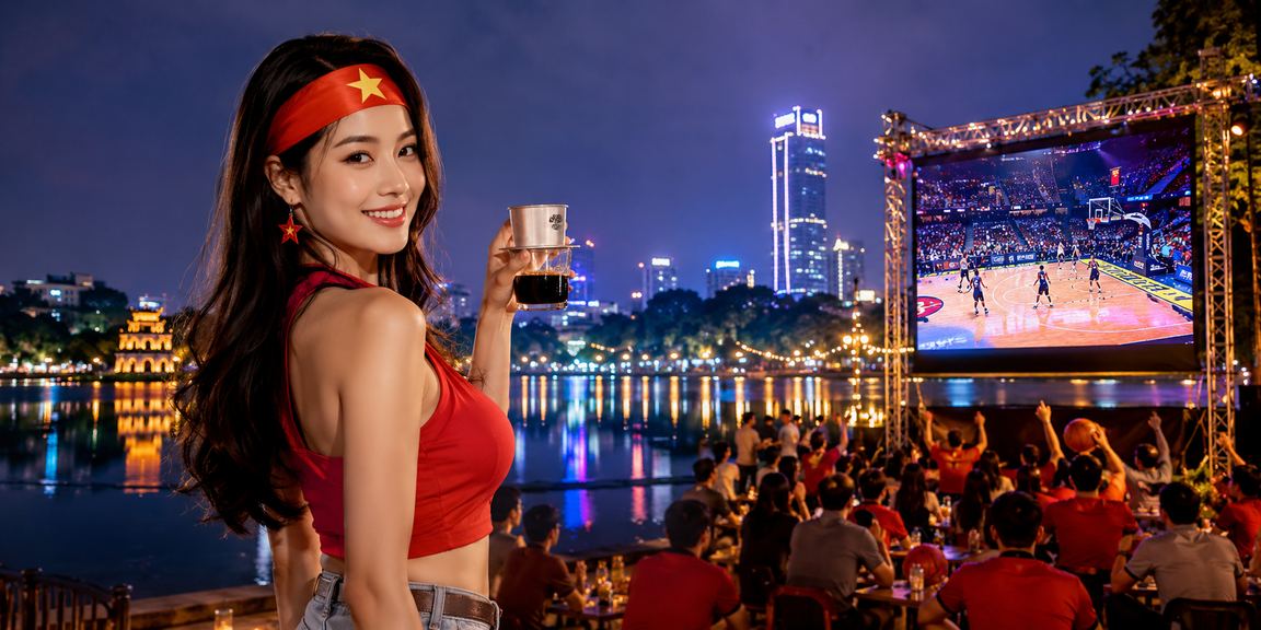 Người dùng tại Hà Nội theo dõi kèo bóng rổ quốc tế trên điện thoại trong quán cà phê buổi sáng